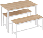 Dining Table Set for 4, Kitchen Room Table Set with 2 Benches, 3-Piece Dining Chairs Set for Breakfast Nook, Grey - Grand Goldman