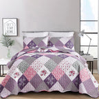 Dinjoy Purple Quilt Set Full Size, Reversible Floral Plaid Patchwork Pattern Bedding Set Soft Microfiber Lightweight Bedspread 3 Piece Spring Summer Fall Use (78x90 inches) - Grand Goldman
