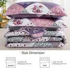 Dinjoy Purple Quilt Set Full Size, Reversible Floral Plaid Patchwork Pattern Bedding Set Soft Microfiber Lightweight Bedspread 3 Piece Spring Summer Fall Use (78x90 inches) - Grand Goldman