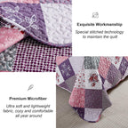 Dinjoy Purple Quilt Set Full Size, Reversible Floral Plaid Patchwork Pattern Bedding Set Soft Microfiber Lightweight Bedspread 3 Piece Spring Summer Fall Use (78x90 inches) - Grand Goldman