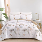 Dinjoy Quilt Set Queen Cute Floral Bedspread Coverlet Yellow Floral Quilts Microfiber Lightweight Queen Size Quilt Fall Bedding Sets Reversible Soft Quilted Bed Cover for All Season(Queen, 90"x96") - Grand Goldman