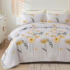 Dinjoy Quilt Set Queen Cute Floral Bedspread Coverlet Yellow Floral Quilts Microfiber Lightweight Queen Size Quilt Fall Bedding Sets Reversible Soft Quilted Bed Cover for All Season(Queen, 90"x96") - Grand Goldman