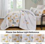 Dinjoy Quilt Set Queen Cute Floral Bedspread Coverlet Yellow Floral Quilts Microfiber Lightweight Queen Size Quilt Fall Bedding Sets Reversible Soft Quilted Bed Cover for All Season(Queen, 90"x96") - Grand Goldman
