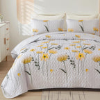 Dinjoy Quilt Set Queen Cute Floral Bedspread Coverlet Yellow Floral Quilts Microfiber Lightweight Queen Size Quilt Fall Bedding Sets Reversible Soft Quilted Bed Cover for All Season(Queen, 90"x96") - Grand Goldman