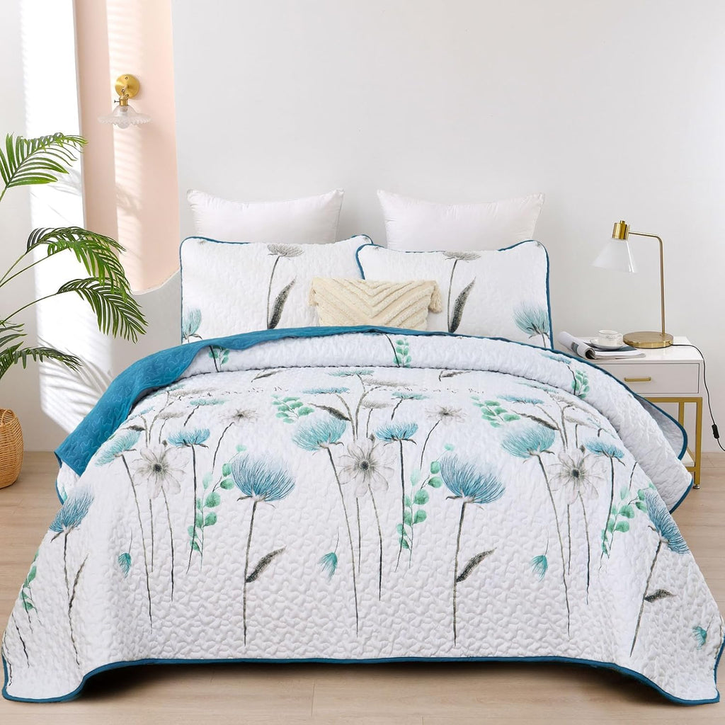 Dinjoy Quilt Set Queen Cute Floral Bedspread Coverlet Yellow Floral Quilts Microfiber Lightweight Queen Size Quilt Fall Bedding Sets Reversible Soft Quilted Bed Cover for All Season(Queen, 90"x96") - Grand Goldman