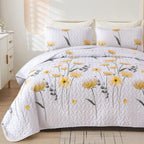 Dinjoy Quilt Set Queen Cute Floral Bedspread Coverlet Yellow Floral Quilts Microfiber Lightweight Queen Size Quilt Fall Bedding Sets Reversible Soft Quilted Bed Cover for All Season(Queen, 90"x96") - Grand Goldman