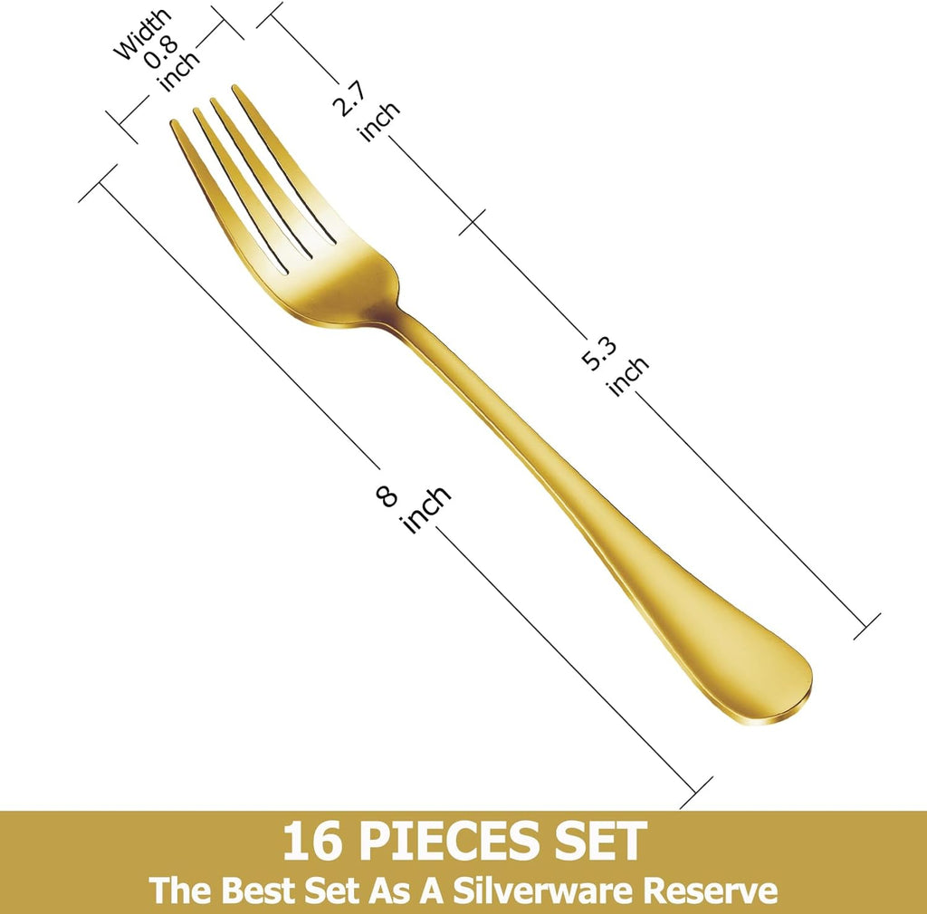 Dinner Forks,Set of 16 Top Food Grade Stainless Steel Silverware Forks,Table Forks,Flatware Forks,8 Inches,Mirror Finish & Dishwasher Safe,Use for Home,Kitchen or Restaurant - Grand Goldman