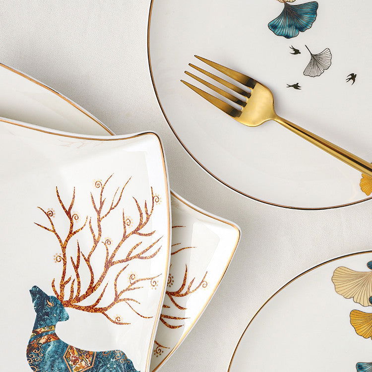 Dinner Plates Ceramic Steak Plate Web Porcelain - Grand Goldman