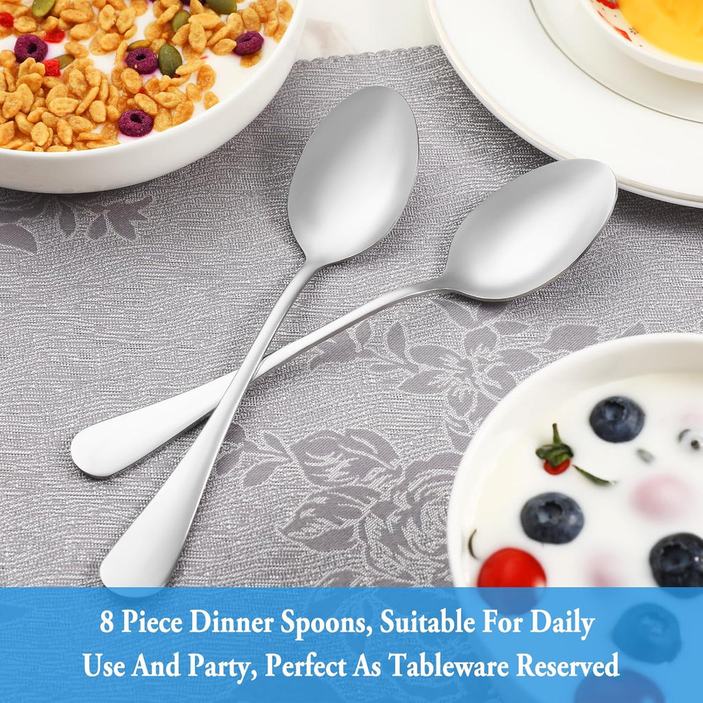 Dinner Spoon Set,16 Pcs 7.3" Tablespoons,Premium Food Grade 18/10 Stainless Steel Spoons,Durable Metal Spoons,Tablespoon,Silverware Spoons Only,Mirror Finish & Dishwasher Safe,Use for Home,Restaurant - Grand Goldman