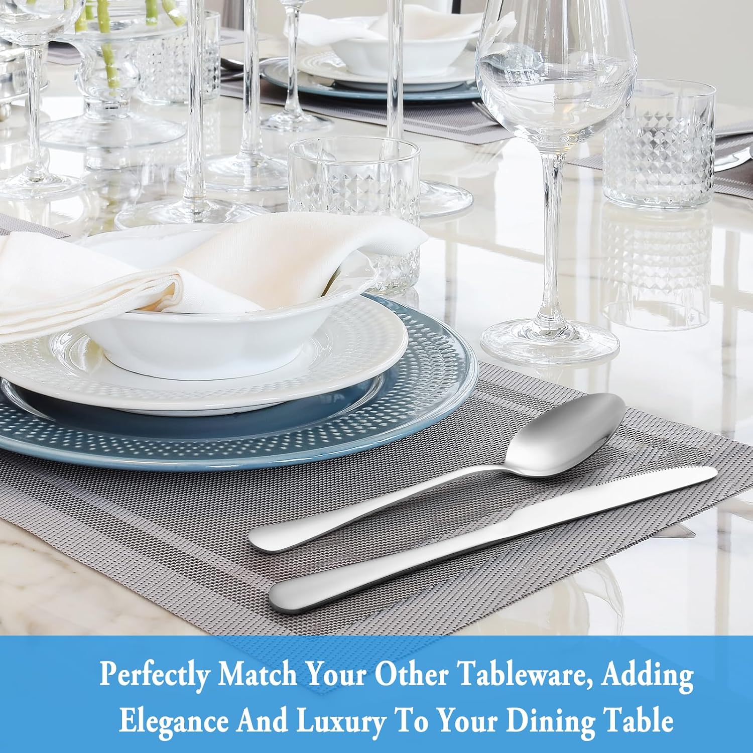 Dinner Spoon Set,16 Pcs 7.3" Tablespoons,Premium Food Grade 18/10 Stainless Steel Spoons,Durable Metal Spoons,Tablespoon,Silverware Spoons Only,Mirror Finish & Dishwasher Safe,Use for Home,Restaurant - Grand Goldman