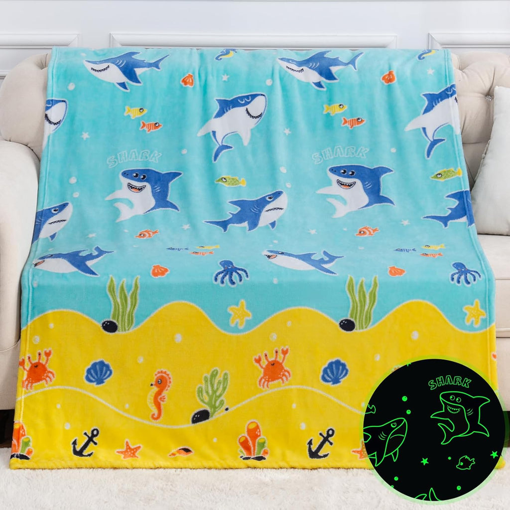 Dinosaur Gifts Toys for Boys Girls - Glow in The Dark Dino Blanket Best Christmas Birthday Valentine's Day Easter Presents for Kids Age 1 2 3 4 5 6 7 8 9 10 Year Old Child Teen Soft Throw 50"x60" - Grand Goldman