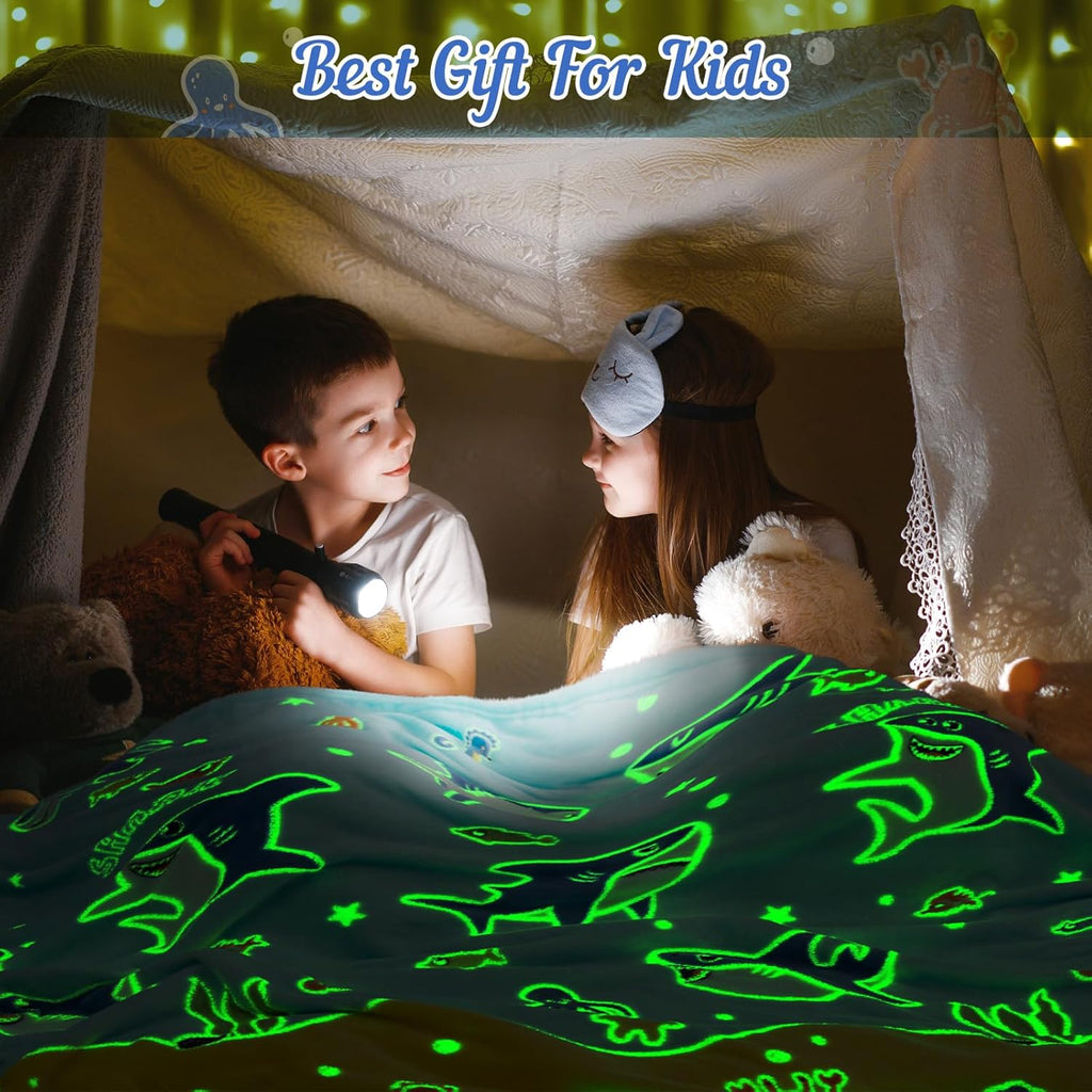 Dinosaur Gifts Toys for Boys Girls - Glow in The Dark Dino Blanket Best Christmas Birthday Valentine's Day Easter Presents for Kids Age 1 2 3 4 5 6 7 8 9 10 Year Old Child Teen Soft Throw 50"x60" - Grand Goldman
