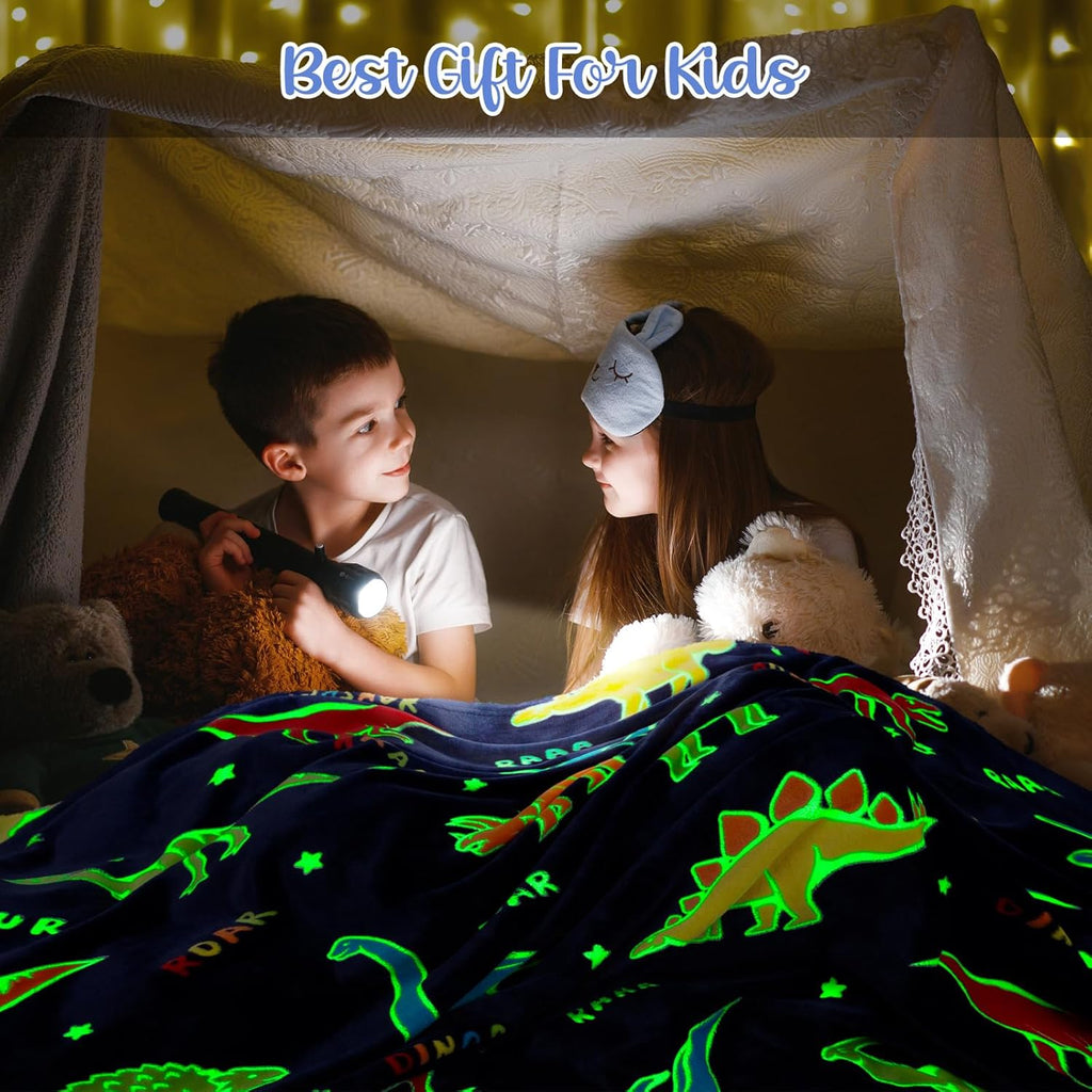 Dinosaur Gifts Toys for Boys Girls - Glow in The Dark Dino Blanket Best Christmas Birthday Valentine's Day Easter Presents for Kids Age 1 2 3 4 5 6 7 8 9 10 Year Old Child Teen Soft Throw 50"x60" - Grand Goldman