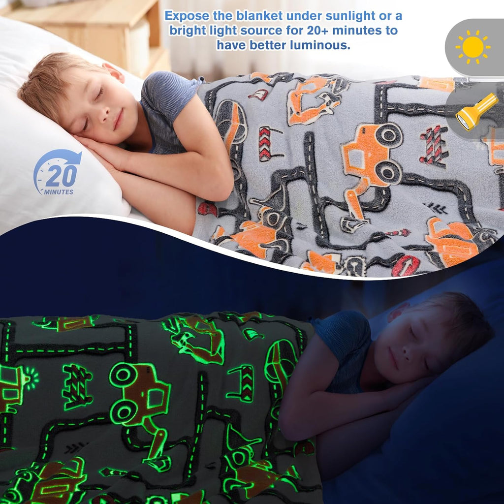 Dinosaur Gifts Toys for Boys Girls - Glow in The Dark Dino Blanket Best Christmas Birthday Valentine's Day Easter Presents for Kids Age 1 2 3 4 5 6 7 8 9 10 Year Old Child Teen Soft Throw 50"x60" - Grand Goldman