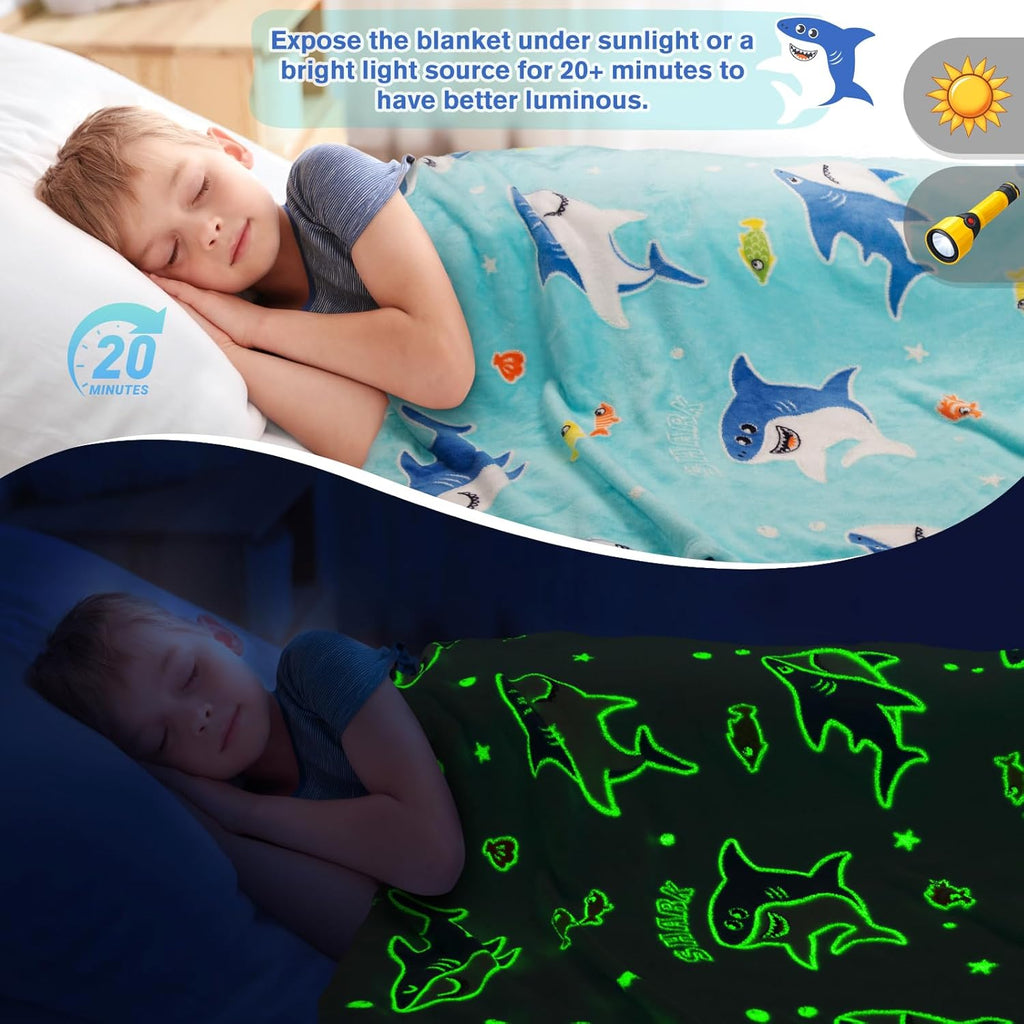Dinosaur Gifts Toys for Boys Girls - Glow in The Dark Dino Blanket Best Christmas Birthday Valentine's Day Easter Presents for Kids Age 1 2 3 4 5 6 7 8 9 10 Year Old Child Teen Soft Throw 50"x60" - Grand Goldman