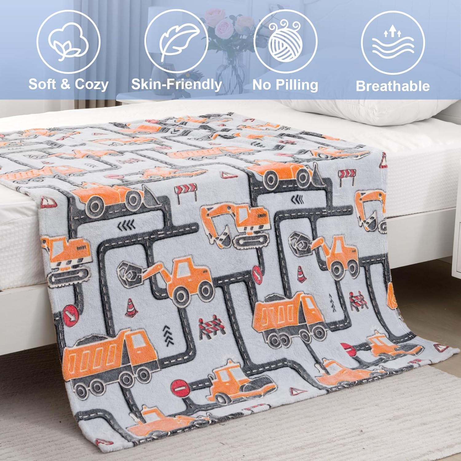 Dinosaur Gifts Toys for Boys Girls - Glow in The Dark Dino Blanket Best Christmas Birthday Valentine's Day Easter Presents for Kids Age 1 2 3 4 5 6 7 8 9 10 Year Old Child Teen Soft Throw 50"x60" - Grand Goldman