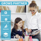 Diroan Kids Multifunctional Desk and Chair Set, Height Adjustable Children School Study Desk with Large Tilt Desktop, Metal Hook and Storage Drawer for Boys Girls, Blue - Grand Goldman