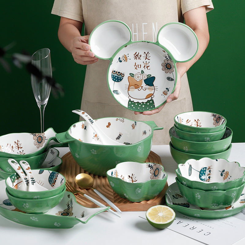 Dishes set household net red eating bowl cute children's cabbage plate combination soup bowl underglaze Nordic style meal - Grand Goldman