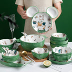 Dishes set household net red eating bowl cute children's cabbage plate combination soup bowl underglaze Nordic style meal - Grand Goldman