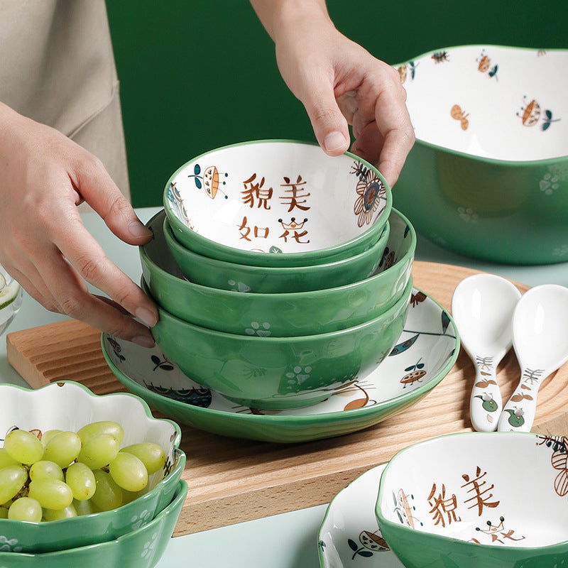 Dishes set household net red eating bowl cute children's cabbage plate combination soup bowl underglaze Nordic style meal - Grand Goldman