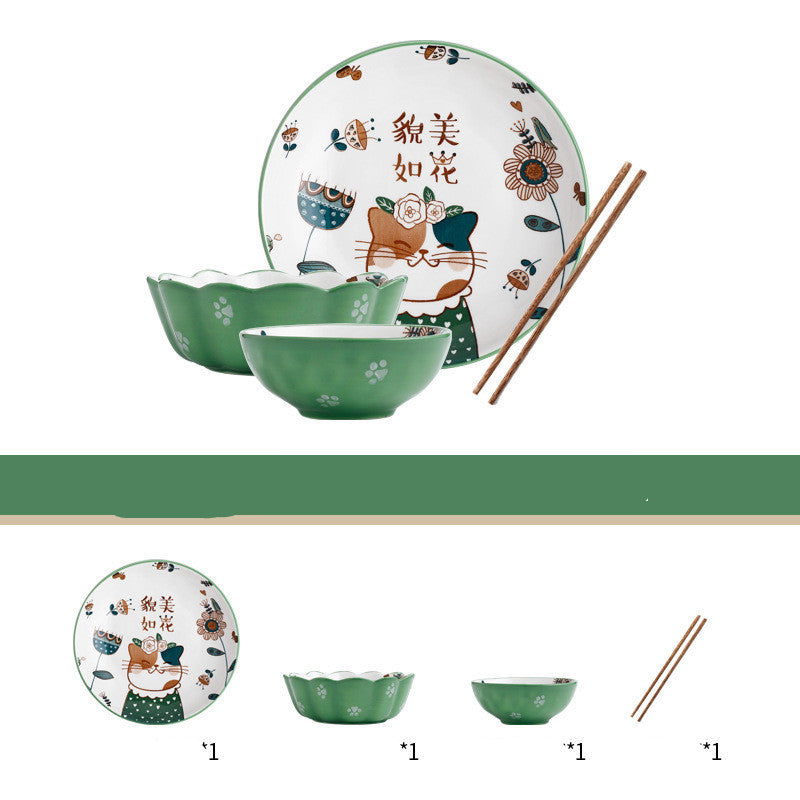 Dishes set household net red eating bowl cute children's cabbage plate combination soup bowl underglaze Nordic style meal - Grand Goldman