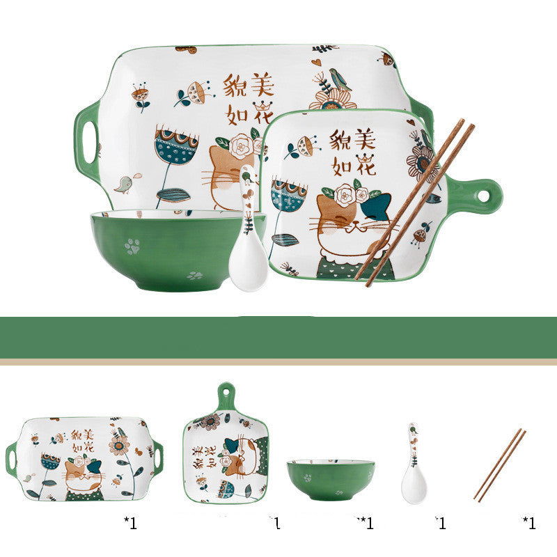 Dishes set household net red eating bowl cute children's cabbage plate combination soup bowl underglaze Nordic style meal - Grand Goldman