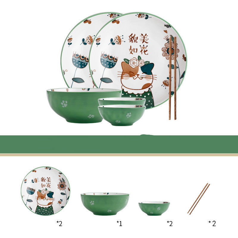 Dishes set household net red eating bowl cute children's cabbage plate combination soup bowl underglaze Nordic style meal - Grand Goldman