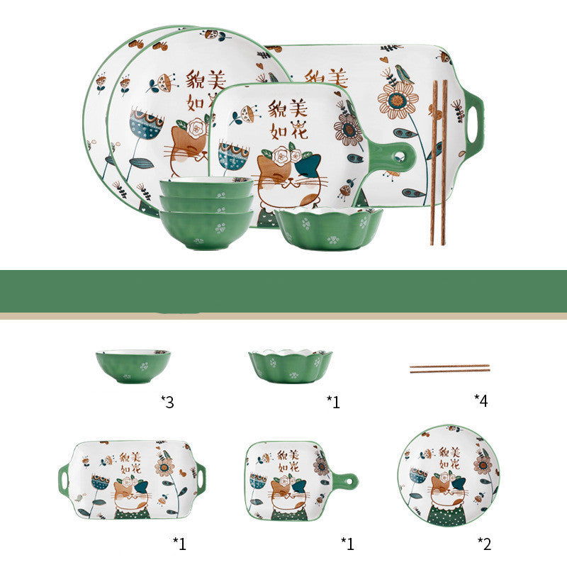 Dishes set household net red eating bowl cute children's cabbage plate combination soup bowl underglaze Nordic style meal - Grand Goldman