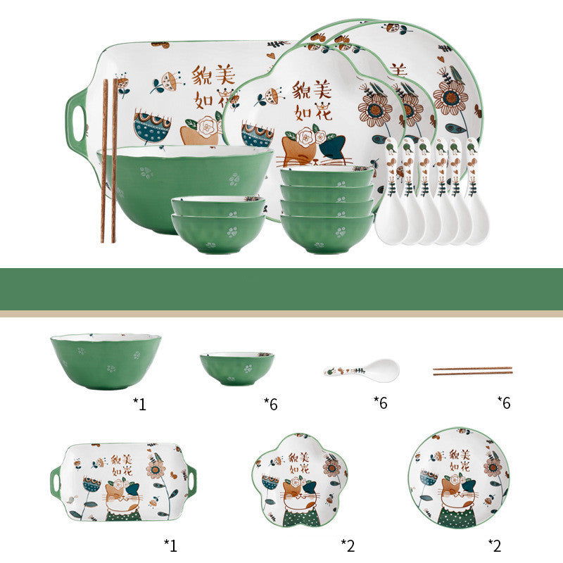 Dishes set household net red eating bowl cute children's cabbage plate combination soup bowl underglaze Nordic style meal - Grand Goldman