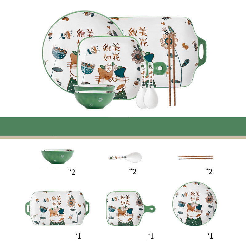 Dishes set household net red eating bowl cute children's cabbage plate combination soup bowl underglaze Nordic style meal - Grand Goldman