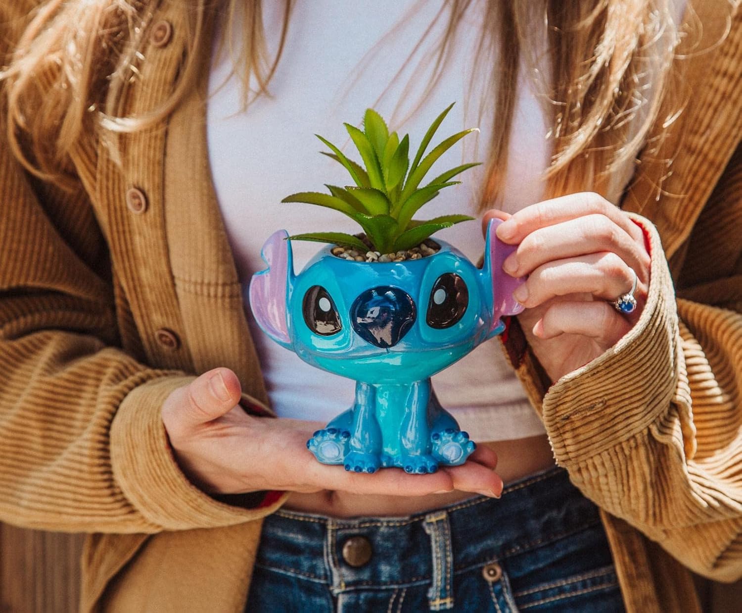 Disney Lilo & Stitch Pineapple 6-Inch Ceramic Planter with Artificial Succulent | Cute Flower Pot, Faux Indoor Plants - Grand Goldman