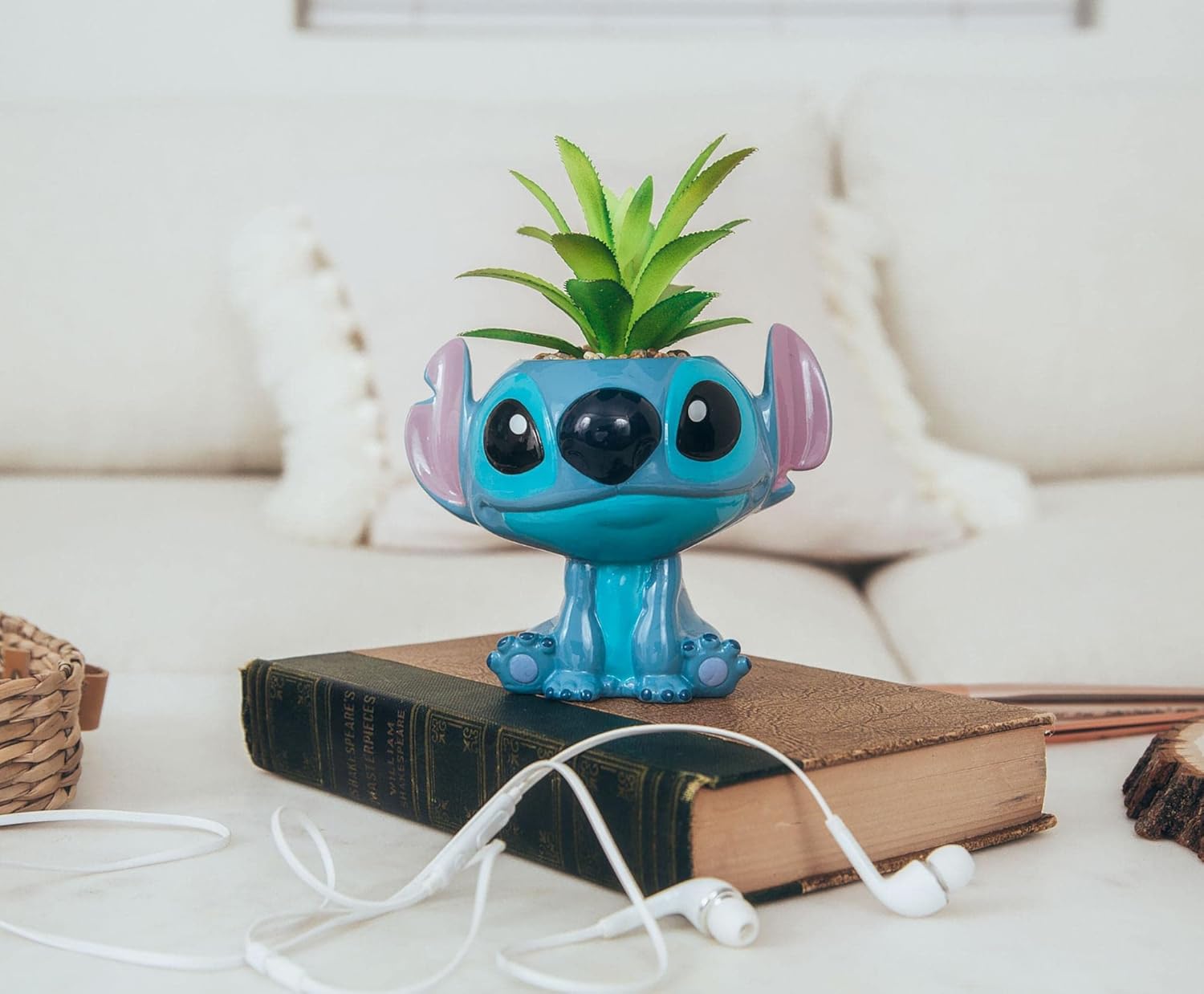 Disney Lilo & Stitch Pineapple 6-Inch Ceramic Planter with Artificial Succulent | Cute Flower Pot, Faux Indoor Plants - Grand Goldman