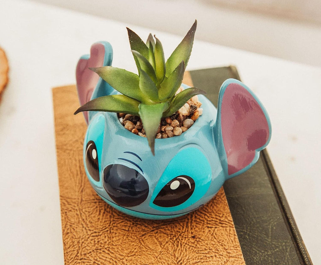 Disney Lilo & Stitch Pineapple 6-Inch Ceramic Planter with Artificial Succulent | Cute Flower Pot, Faux Indoor Plants - Grand Goldman