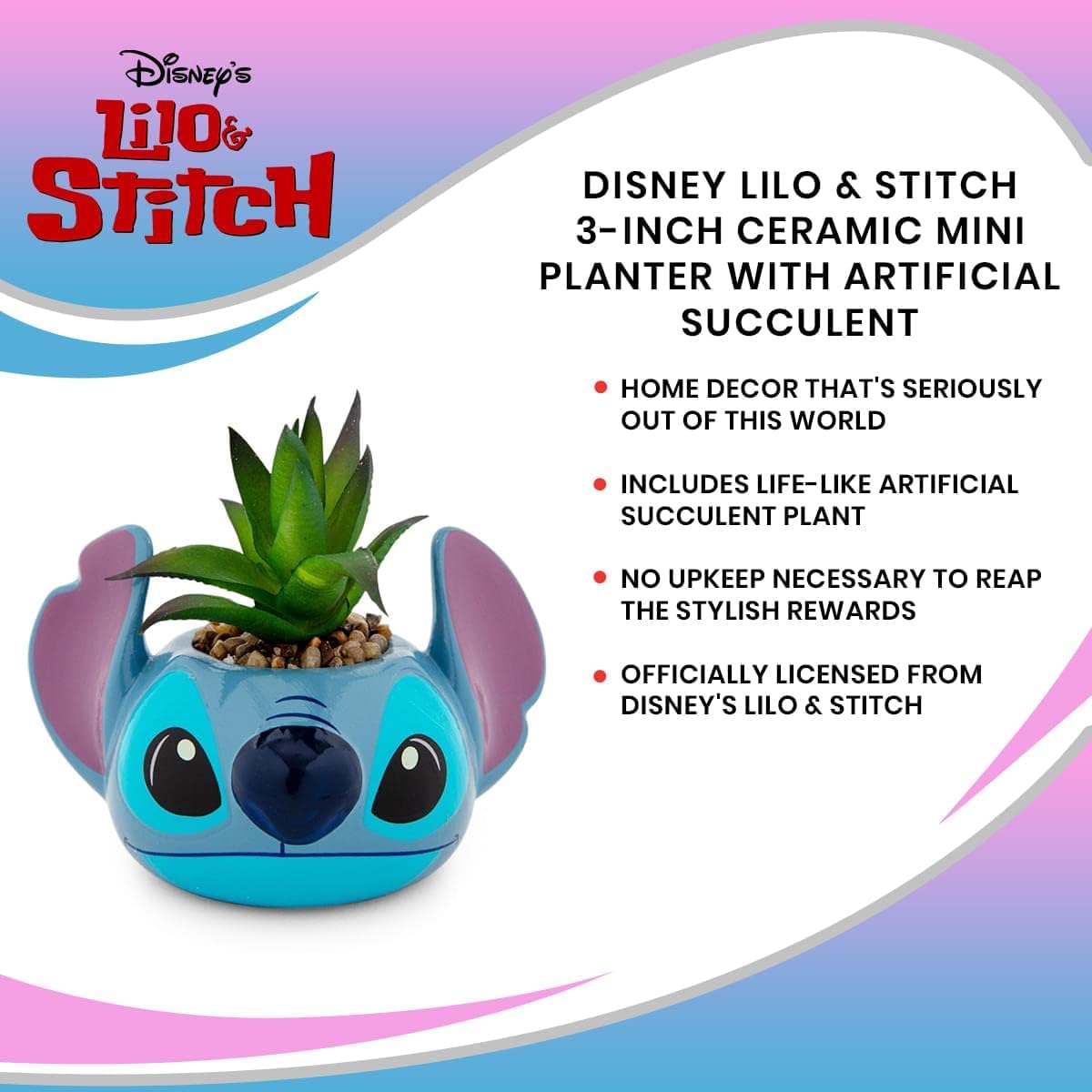 Disney Lilo & Stitch Pineapple 6-Inch Ceramic Planter with Artificial Succulent | Cute Flower Pot, Faux Indoor Plants - Grand Goldman
