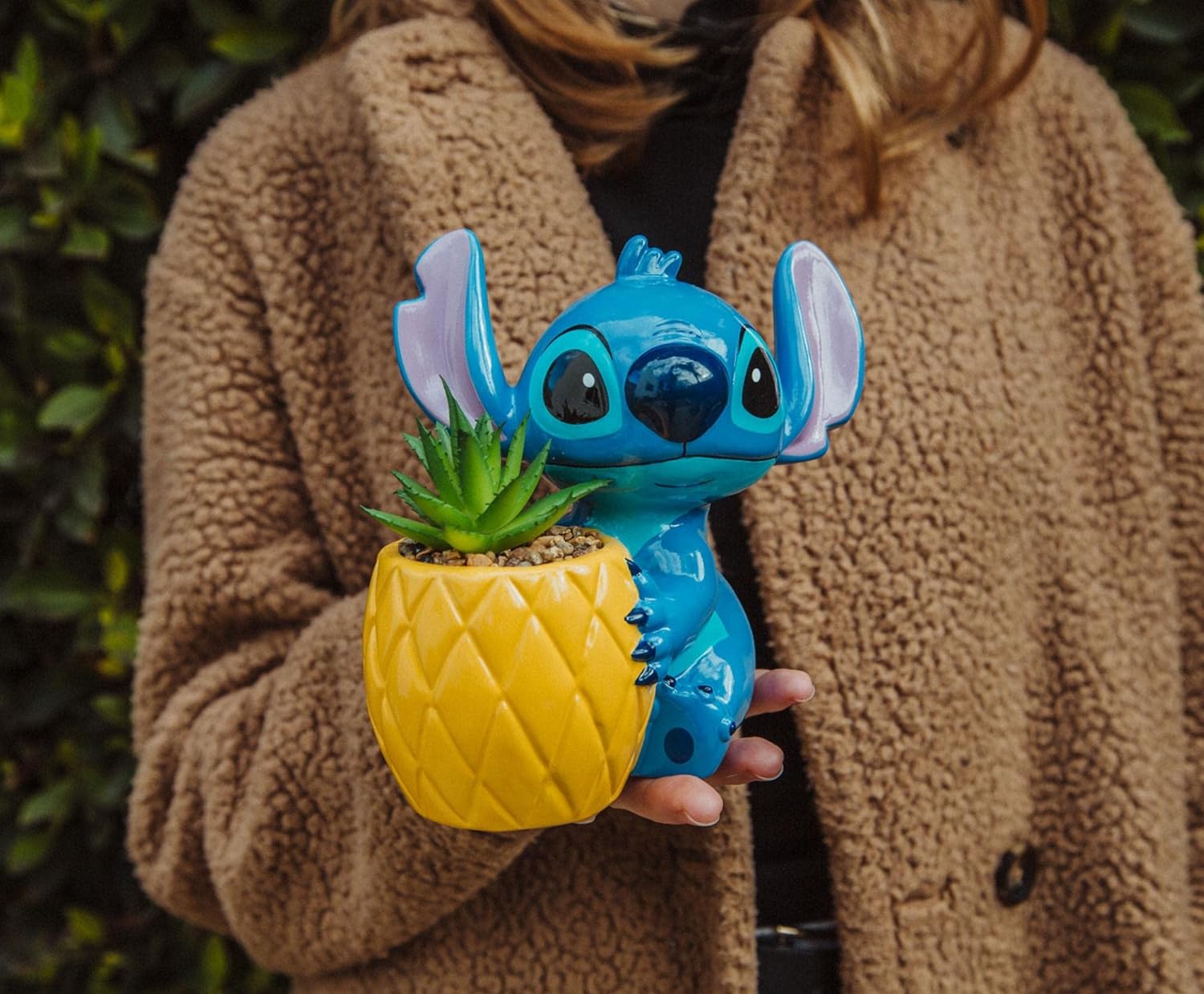 Disney Lilo & Stitch Pineapple 6-Inch Ceramic Planter with Artificial Succulent | Cute Flower Pot, Faux Indoor Plants - Grand Goldman