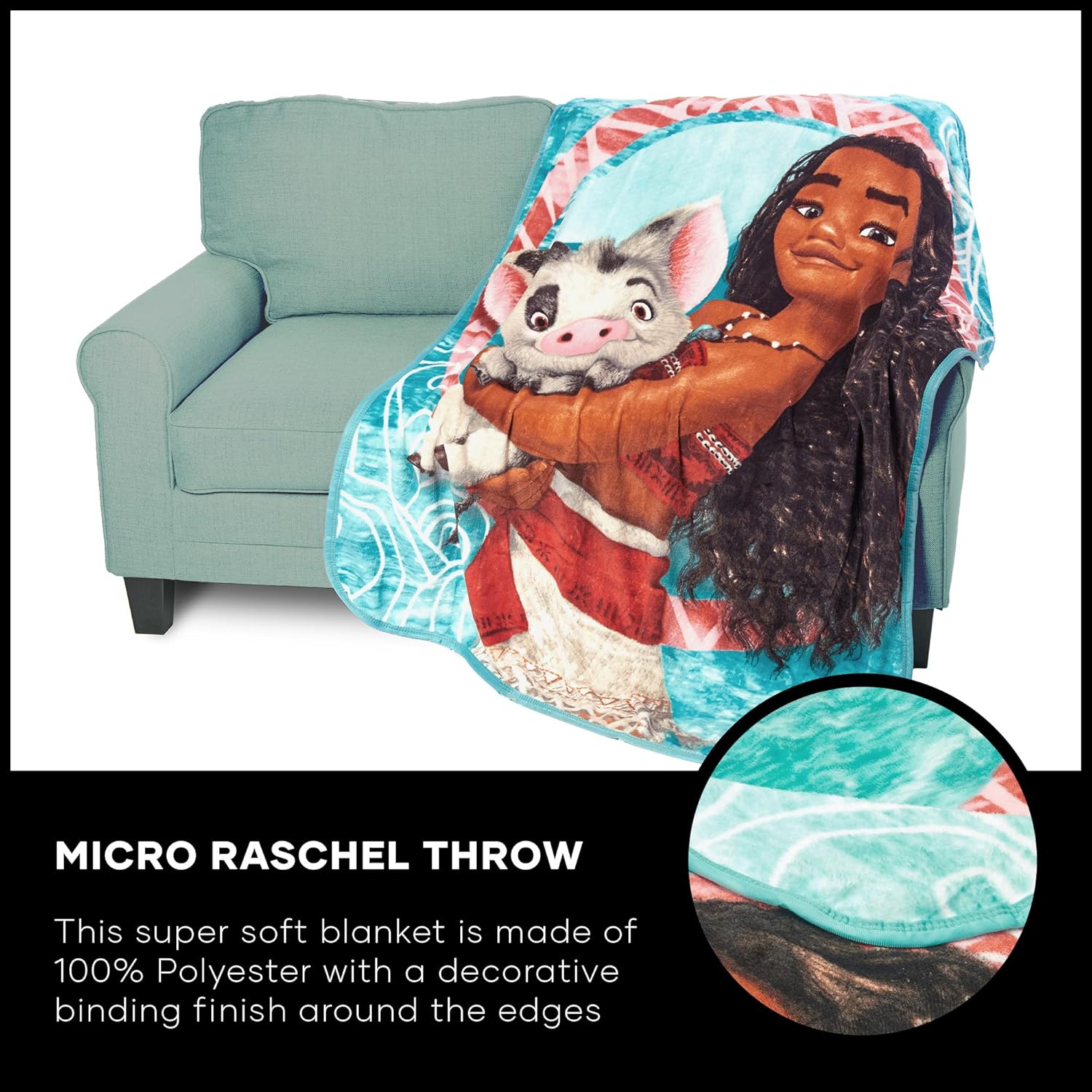 Disney's Moana, "Voyagers" Micro Raschel Throw Blanket, 46" x 60", Multi Color - Grand Goldman