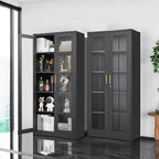 Display Cabinet with Glass Doors, Black Curio Cabinet with Lock, 71“ Tall Display Case for Living Room, Bookcase for Home, Clinic, School (Black)- Assemble Required - Grand Goldman