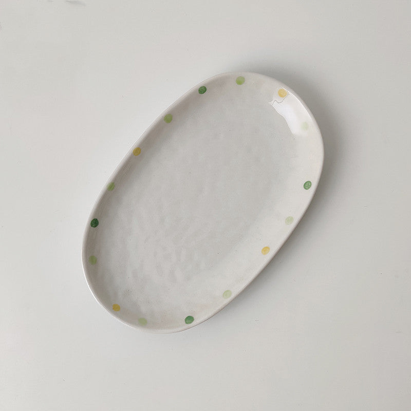 Dot Ceramic Plate Set Small Breakfast Plate Dessert Plate Flavor Plate Oval Plate - Grand Goldman