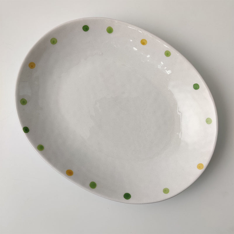 Dot Ceramic Plate Set Small Breakfast Plate Dessert Plate Flavor Plate Oval Plate - Grand Goldman