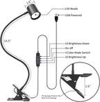 Dott Arts Desk Lamp,USB Clip On Light with 3 Color Modes,LED 10 Levels Brightness Reading Light, 360°Gooseneck Book Light,Eye-Care Reading Lamp for Home Office,Headboards Black - Grand Goldman