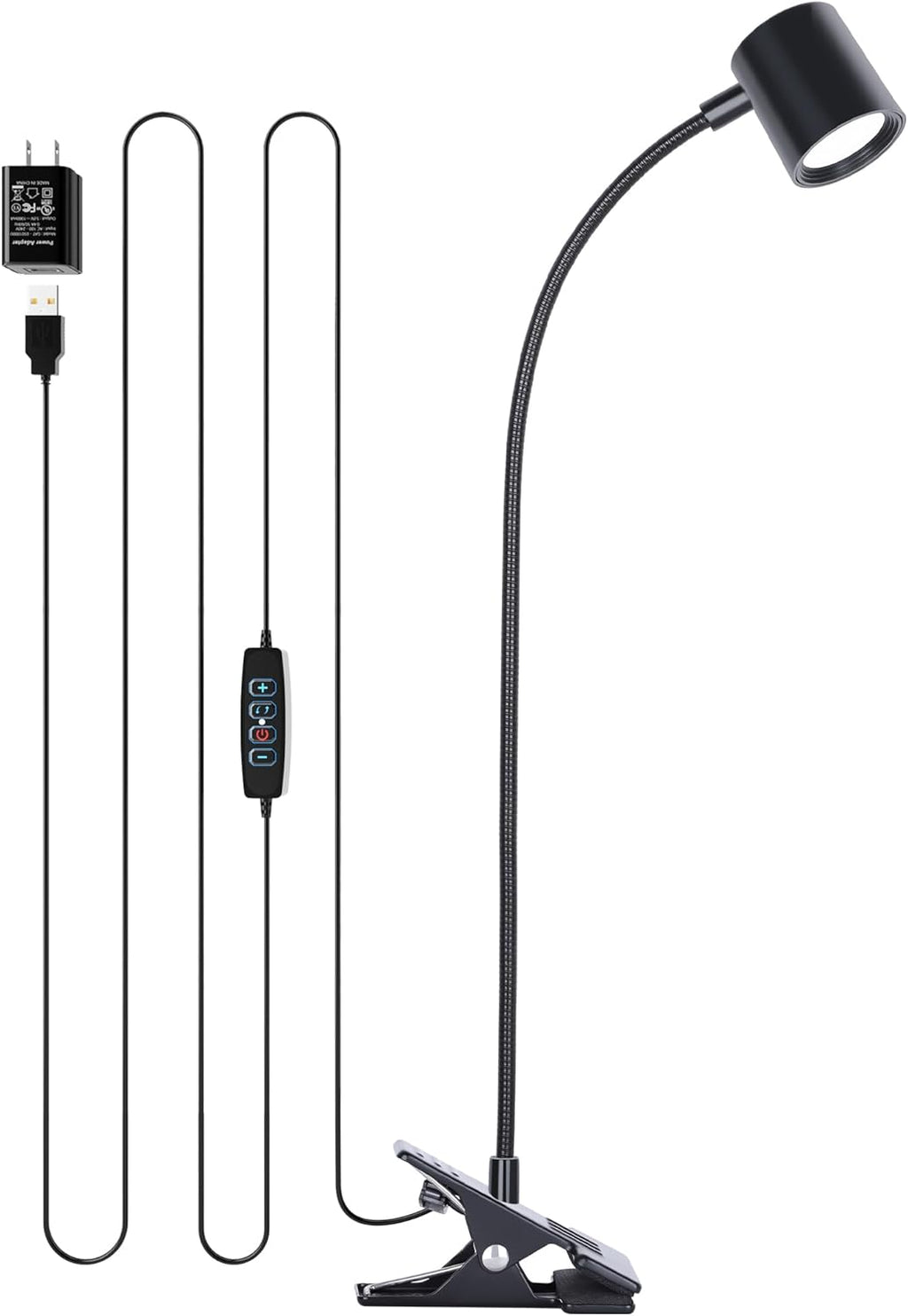 Dott Arts Desk Lamp,USB Clip On Light with 3 Color Modes,LED 10 Levels Brightness Reading Light, 360°Gooseneck Book Light,Eye-Care Reading Lamp for Home Office,Headboards Black - Grand Goldman