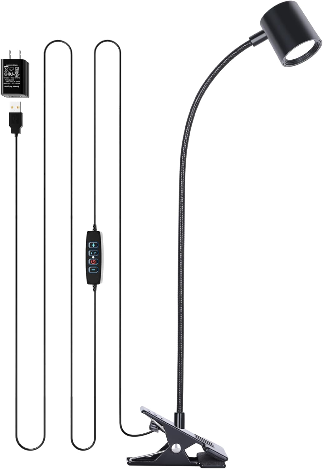 Dott Arts Desk Lamp,USB Clip On Light with 3 Color Modes,LED 10 Levels Brightness Reading Light, 360°Gooseneck Book Light,Eye-Care Reading Lamp for Home Office,Headboards Black - Grand Goldman