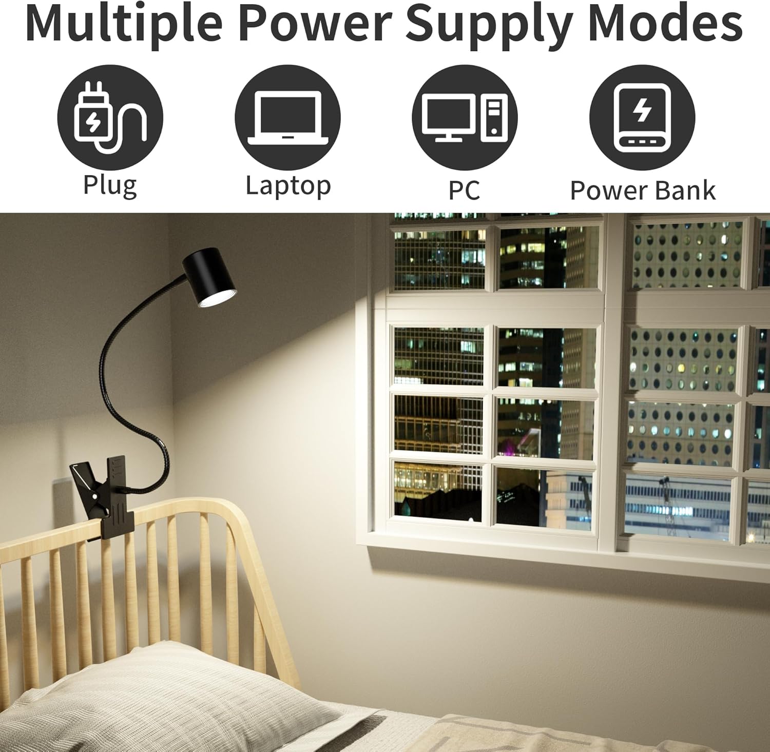 Dott Arts Desk Lamp,USB Clip On Light with 3 Color Modes,LED 10 Levels Brightness Reading Light, 360°Gooseneck Book Light,Eye-Care Reading Lamp for Home Office,Headboards Black - Grand Goldman