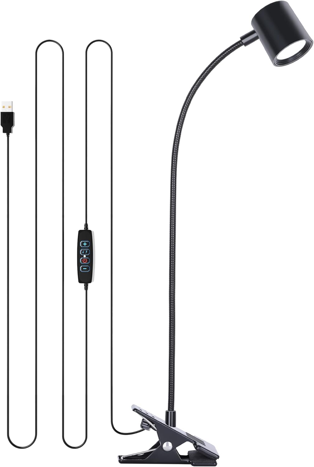 Dott Arts Desk Lamp,USB Clip On Light with 3 Color Modes,LED 10 Levels Brightness Reading Light, 360°Gooseneck Book Light,Eye-Care Reading Lamp for Home Office,Headboards Black - Grand Goldman