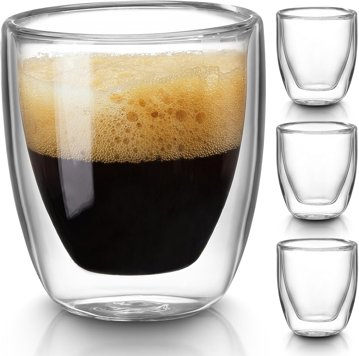 Double Walled Espresso Cups Set of 4 (50% Thicker), 3 Ounce Clear Expresso Coffee Mugs, Espresso Shot Glasses, Double Wall Insulated Espresso Cups Suit for Espresso Machine, Microwave Safe - Grand Goldman