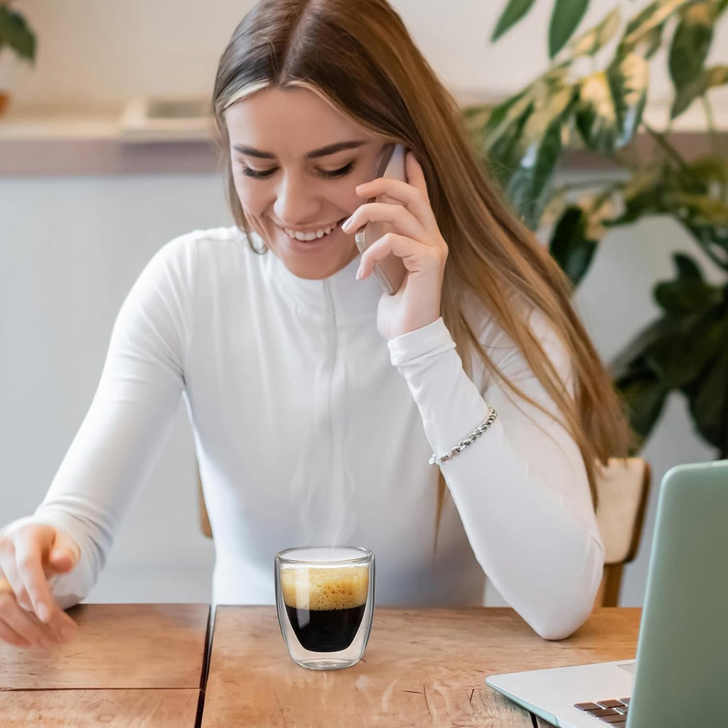 Double Walled Espresso Cups Set of 4 (50% Thicker), 3 Ounce Clear Expresso Coffee Mugs, Espresso Shot Glasses, Double Wall Insulated Espresso Cups Suit for Espresso Machine, Microwave Safe - Grand Goldman