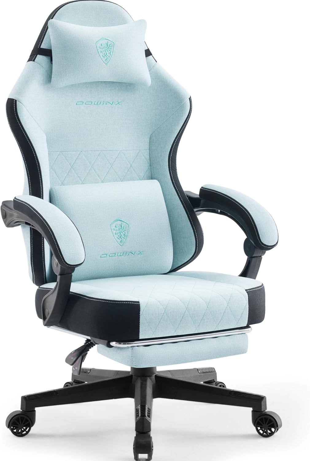 Dowinx Gaming Chair Fabric with Pocket Spring Cushion, High Back Ergonomic Computer Chair with Footrest for Adults, Massage Lumbar Support Swivel Game Chair for Office Gaming 300LBS, Black - Grand Goldman