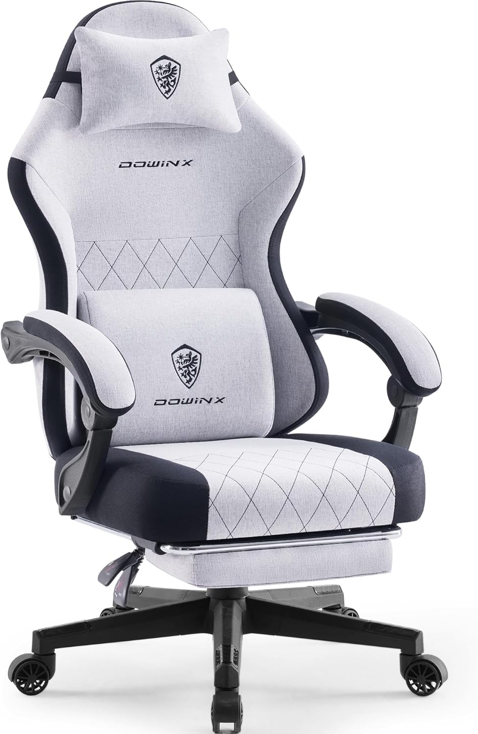 Dowinx Gaming Chair Fabric with Pocket Spring Cushion, High Back Ergonomic Computer Chair with Footrest for Adults, Massage Lumbar Support Swivel Game Chair for Office Gaming 300LBS, Black - Grand Goldman