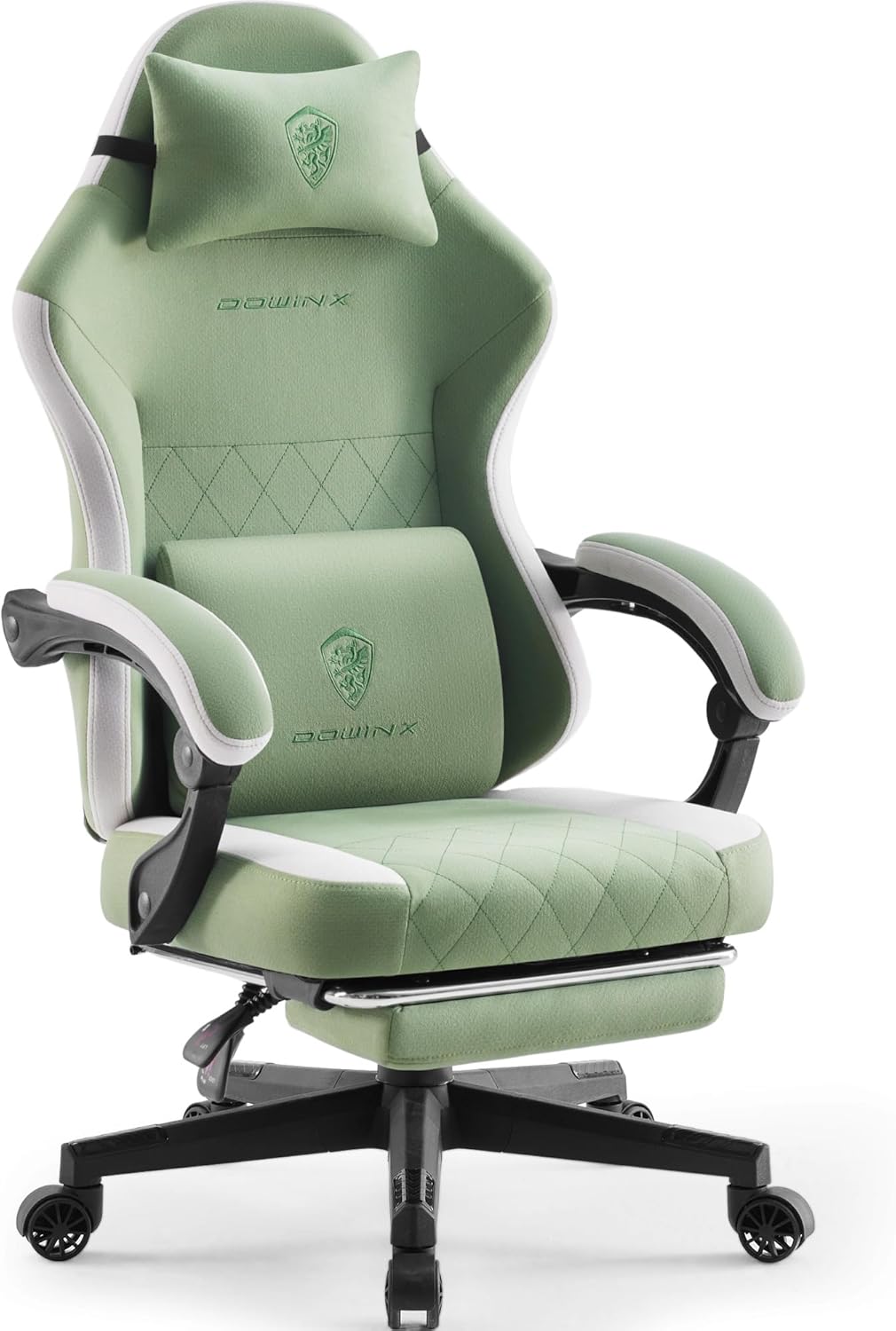 Dowinx Gaming Chair Fabric with Pocket Spring Cushion, High Back Ergonomic Computer Chair with Footrest for Adults, Massage Lumbar Support Swivel Game Chair for Office Gaming 300LBS, Black - Grand Goldman