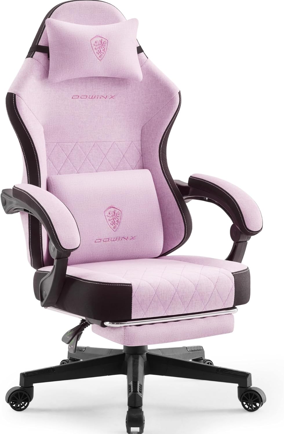 Dowinx Gaming Chair Fabric with Pocket Spring Cushion, High Back Ergonomic Computer Chair with Footrest for Adults, Massage Lumbar Support Swivel Game Chair for Office Gaming 300LBS, Black - Grand Goldman